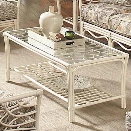 Tropical Rattan Coffee Table with Slatted Shelf